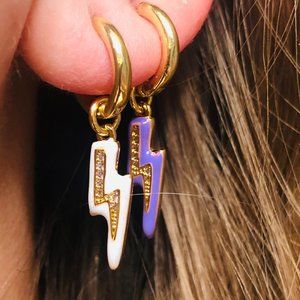 NEW 14K Gold-Plated Lightning Bolt Hoop Earrings